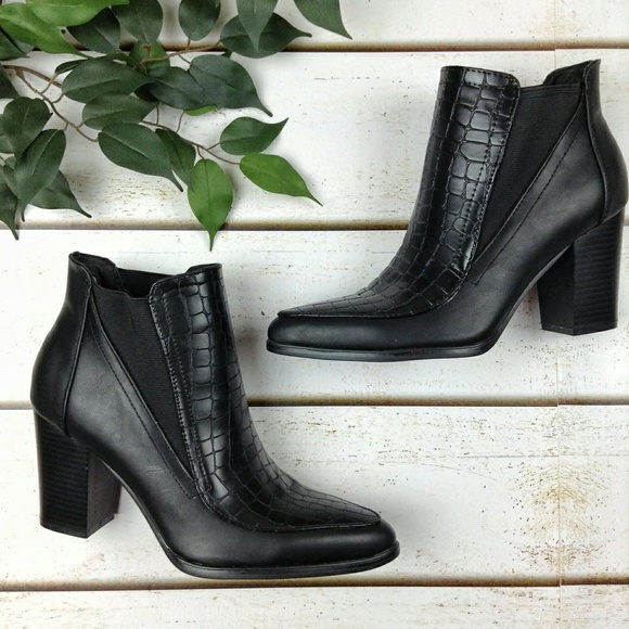 JustFab Shoes - Just Fab Faux Leather Croc Embossed Ankle Booties